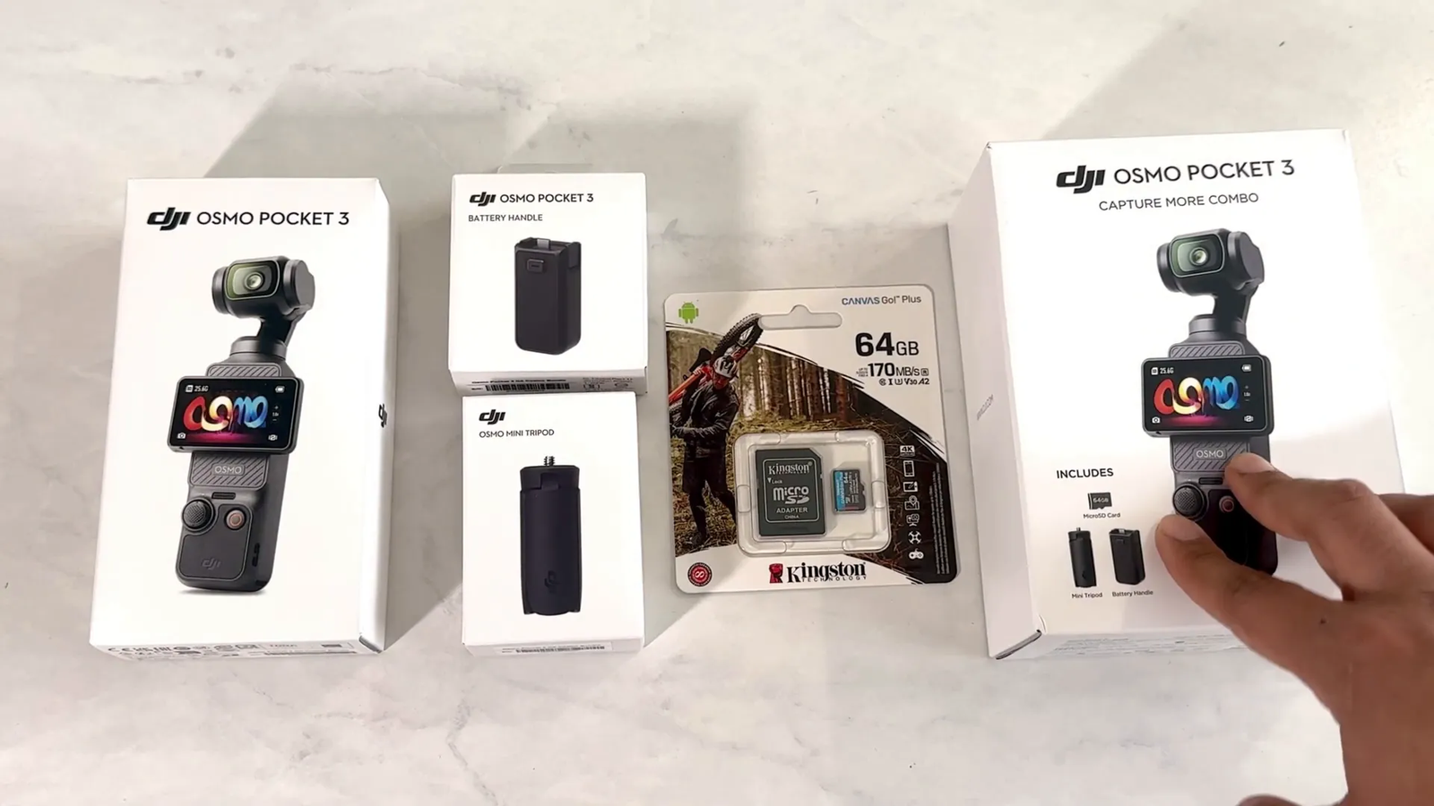 Contents of the DJI Osmo Pocket 3 Capture More Combo laid out
