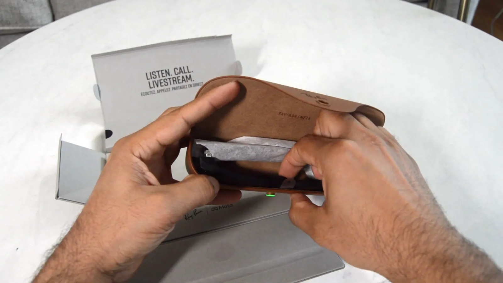 Ray-Ban Meta Wayfarer glasses inside the case