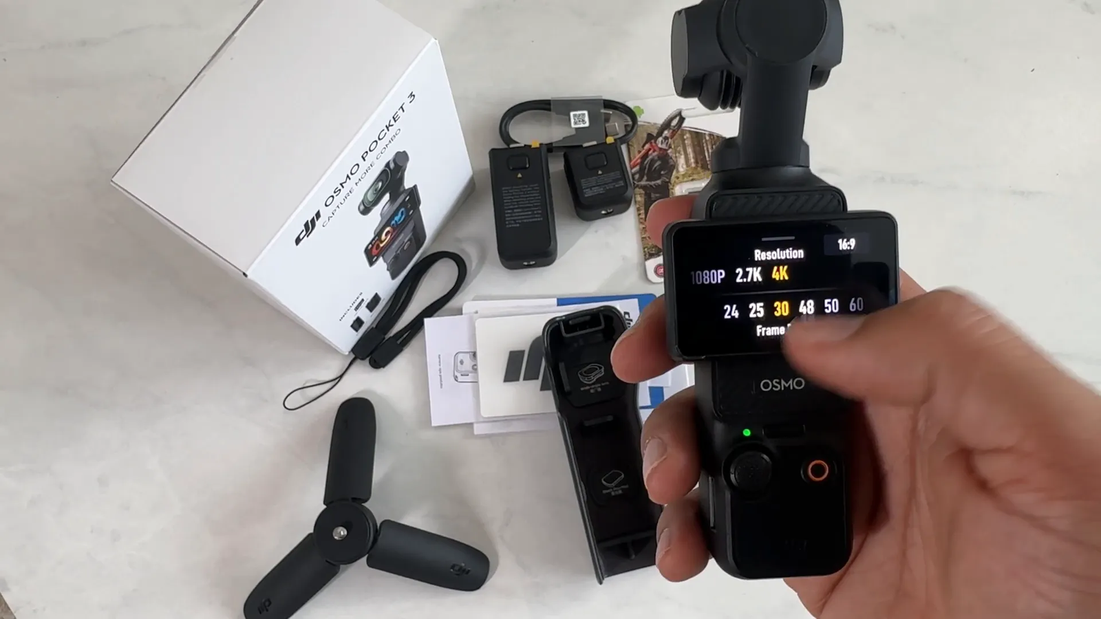 DJI Osmo Pocket 3 video resolution settings on screen
