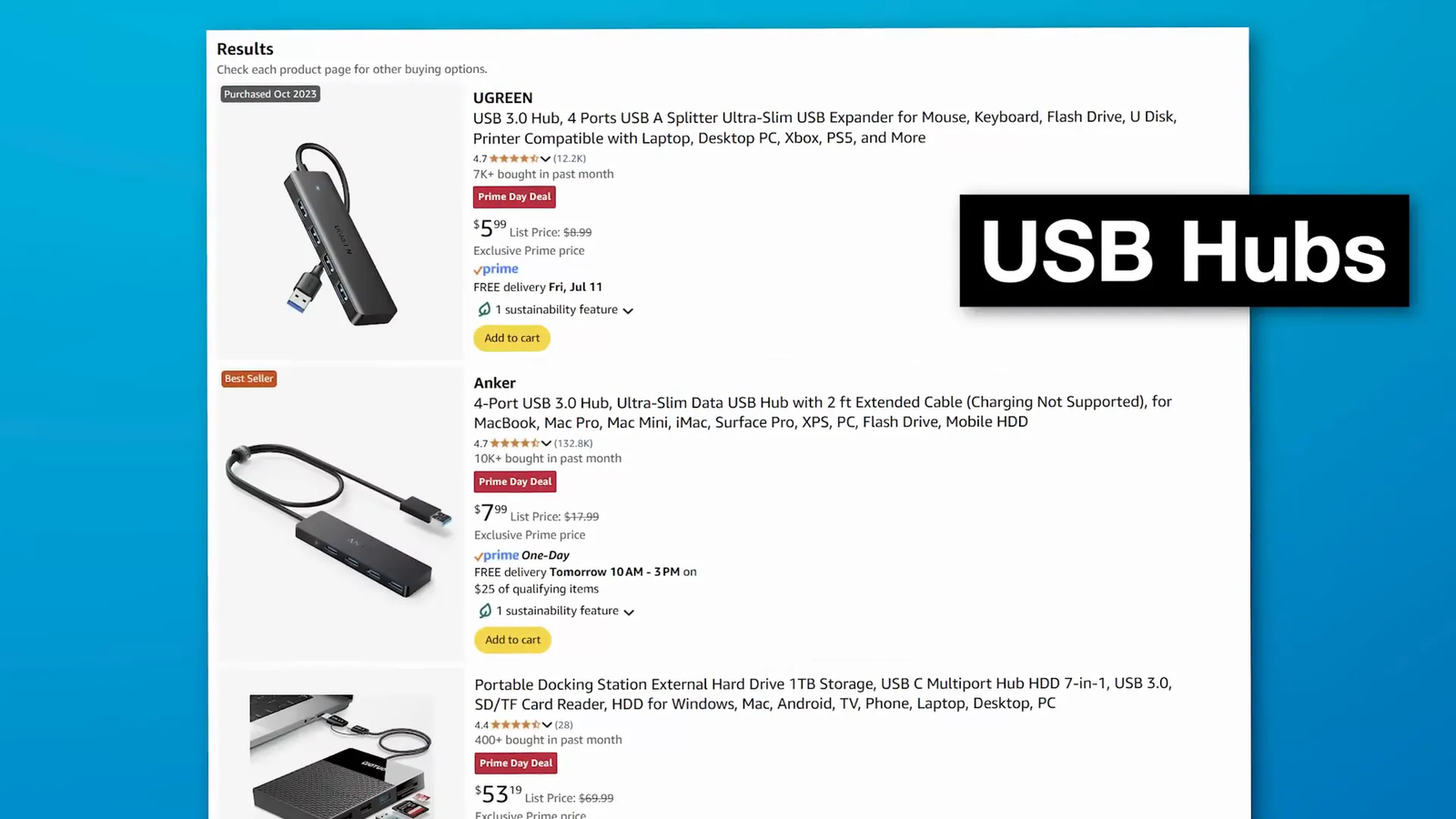 Various USB hubs and cables