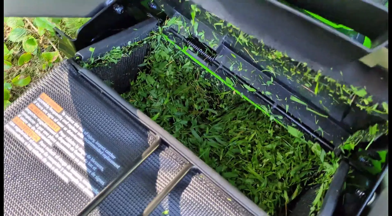 Grass clippings filling up collection bag