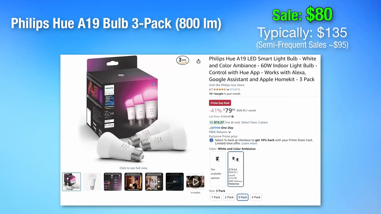 Philips Hue A19 smart bulbs 3-pack