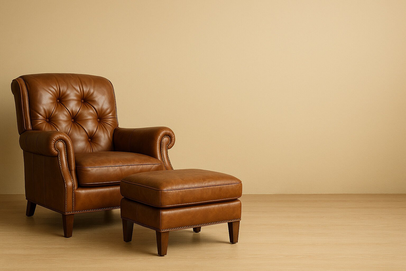 High-Quality Leather Armchairs With Ottoman