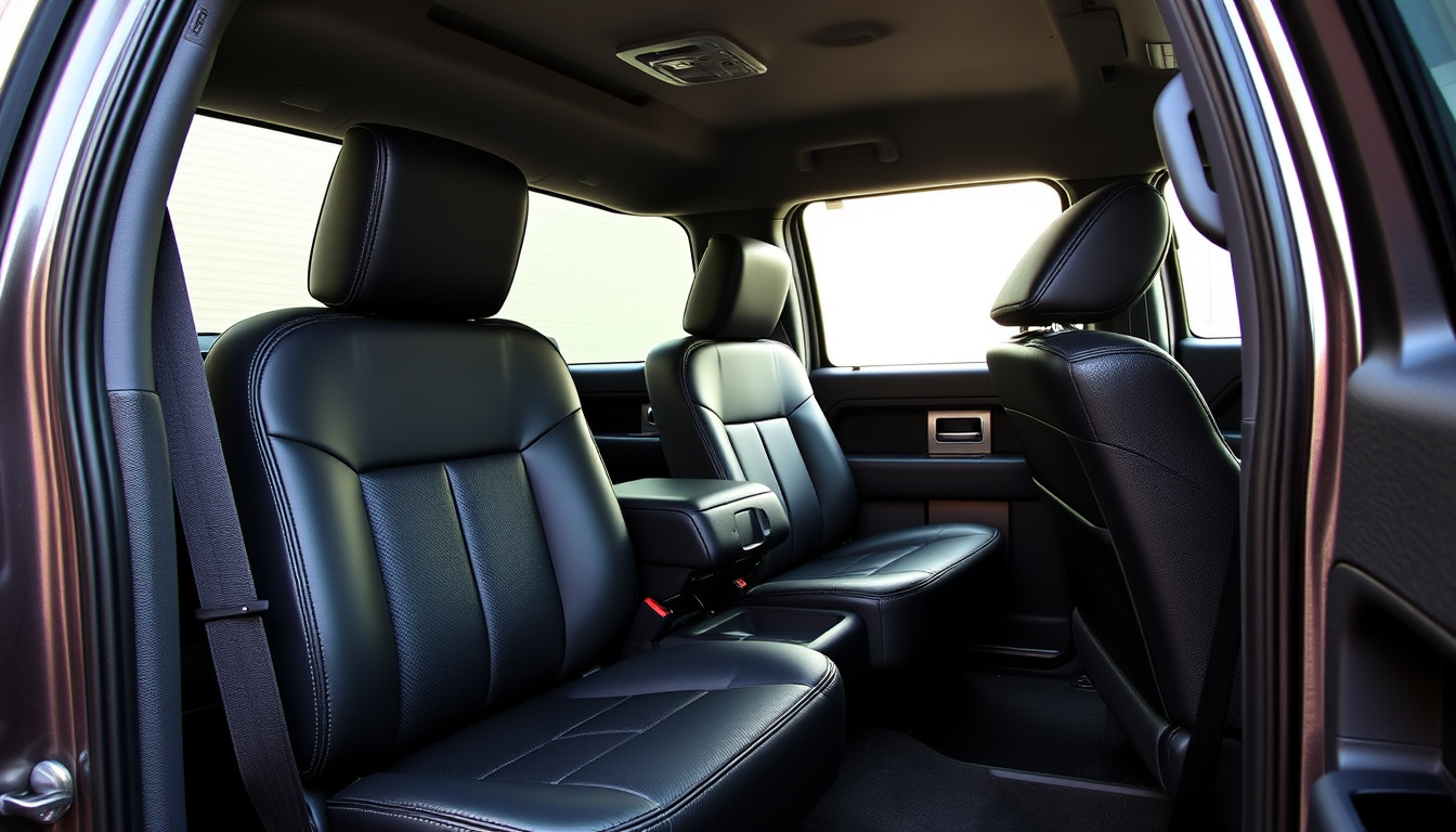 2013 Ford F-150 interior with black faux leather seat covers installed