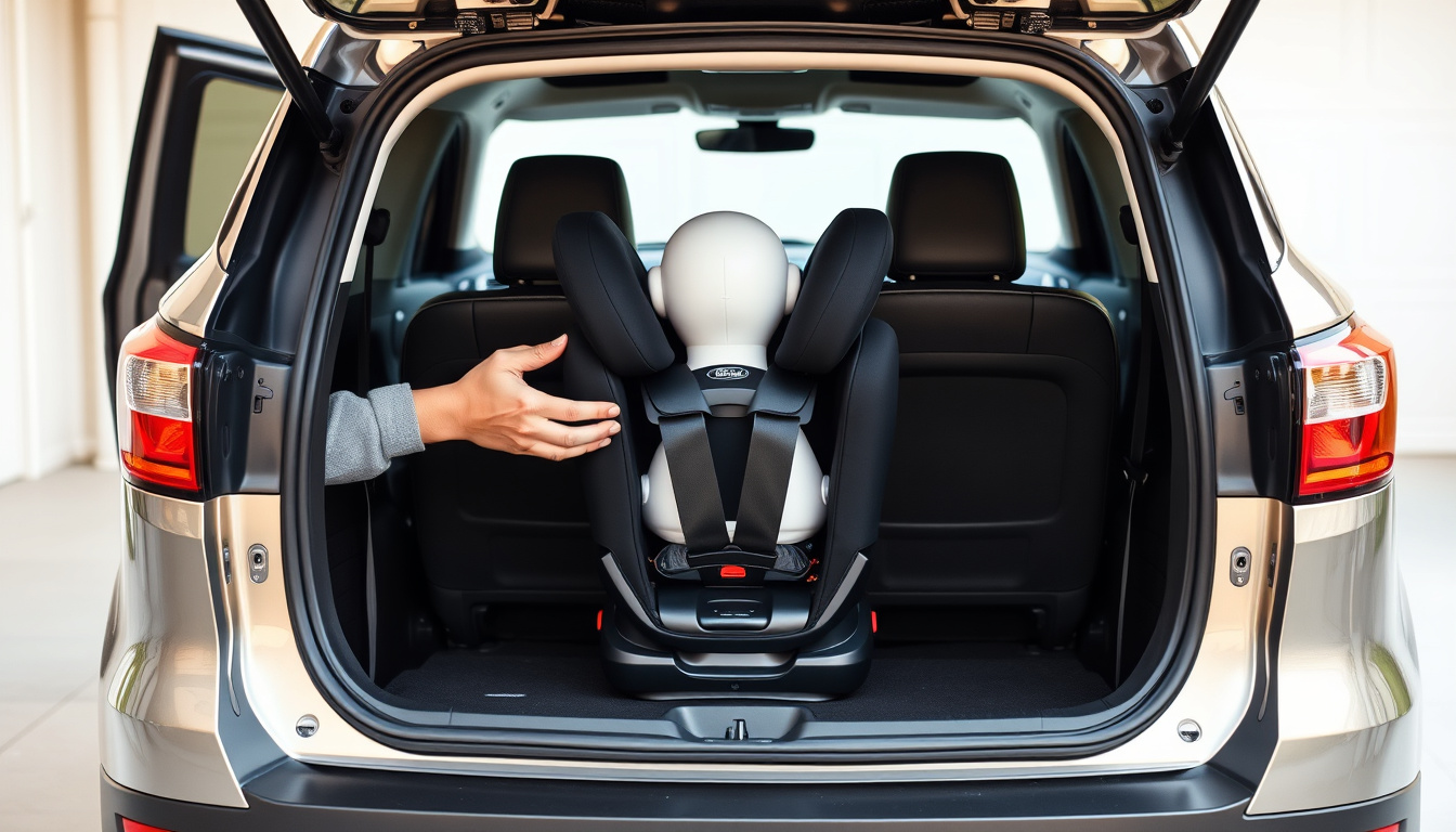 Rear-facing convertible car seat installed in a compact SUV back seat