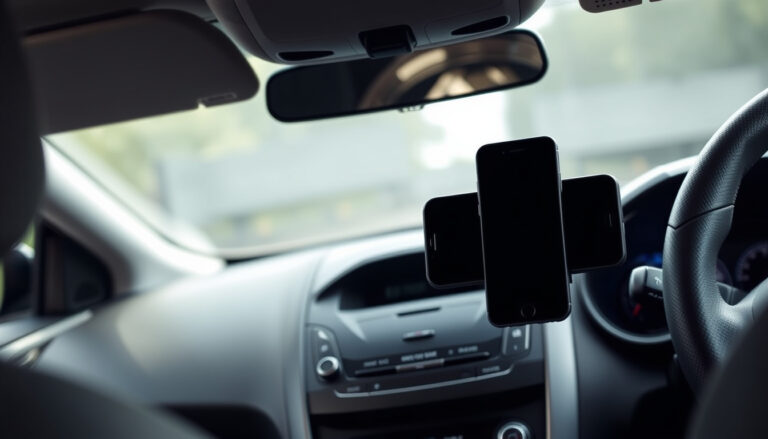 2015 Ford Focus dashboard with a custom phone holder mounted near the center console