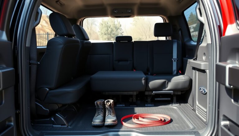 Ford Super Duty interior with fitted black seat covers protecting front and rear seats