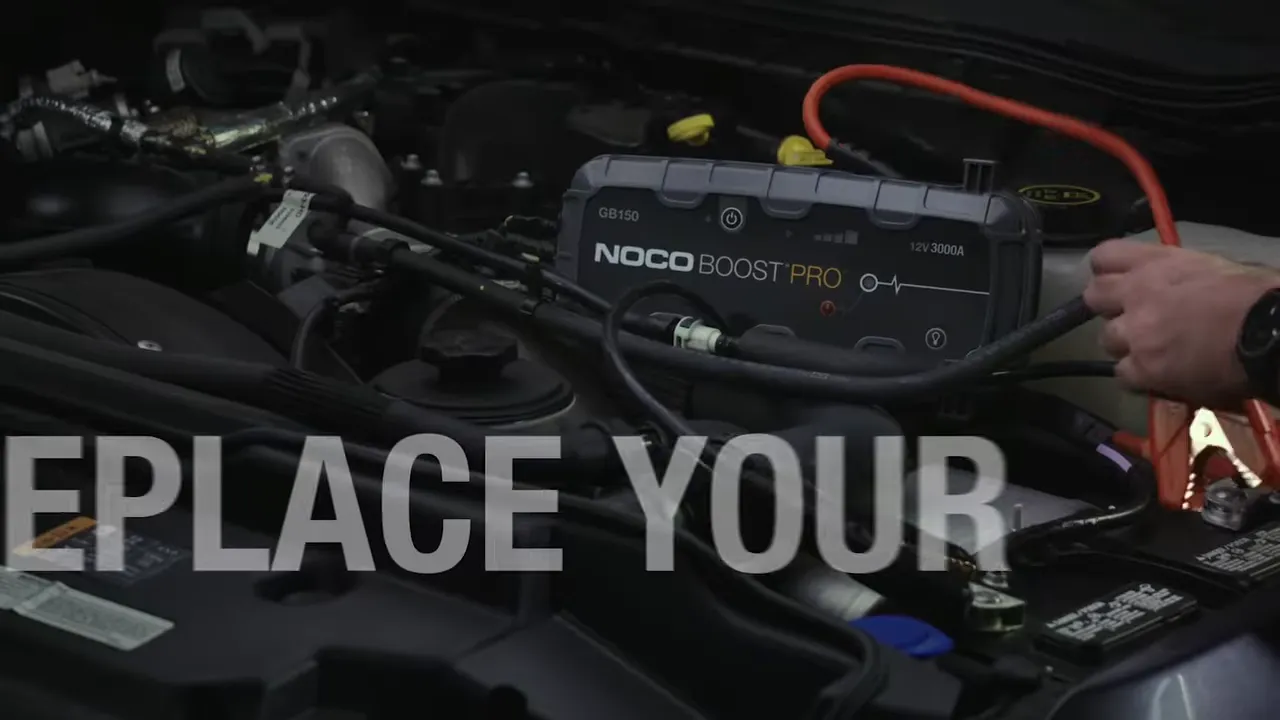 NOCO Boost GB40 compact jump starter on a workbench