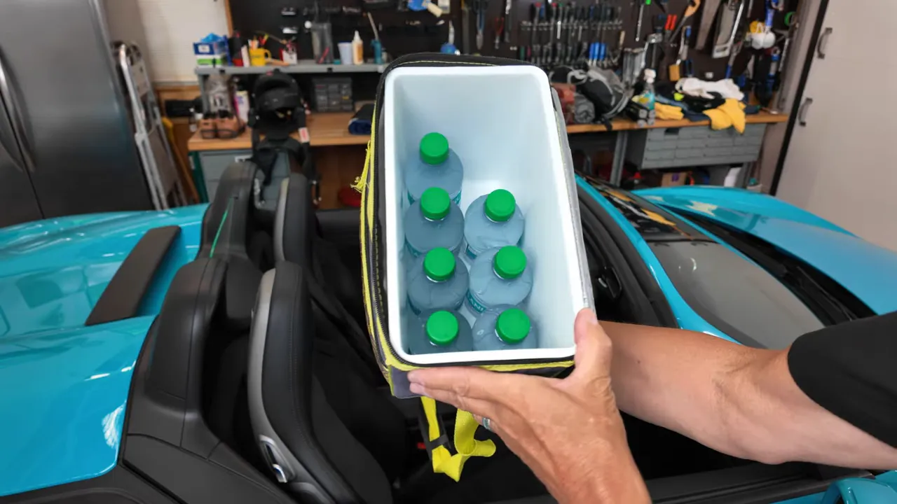 Cooler packed with water bottles and ice