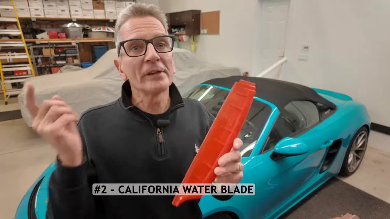 California Water Blade removing water from a contoured car surface