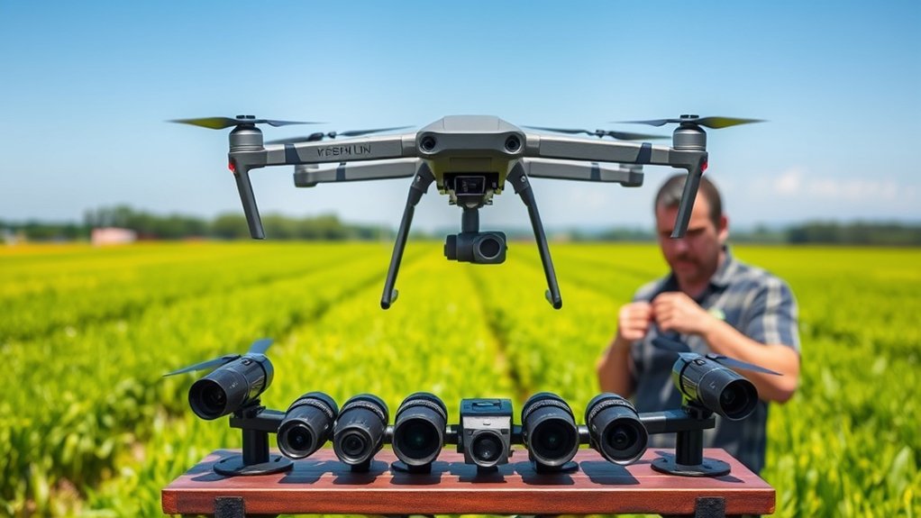 Different NDVI drone cameras laid out for comparison.