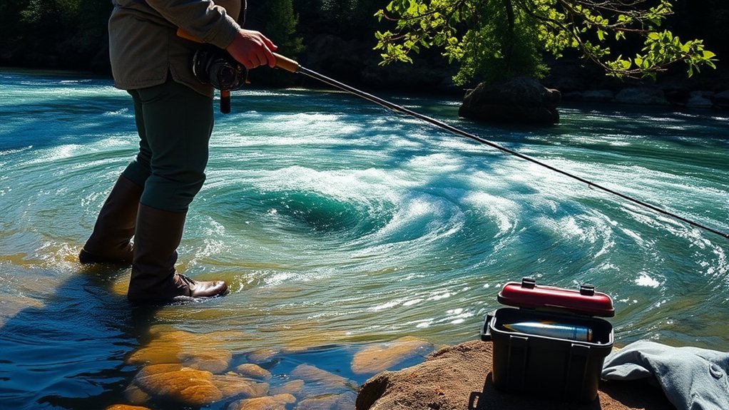 Water eddy forming near rocks creating a fishing seam