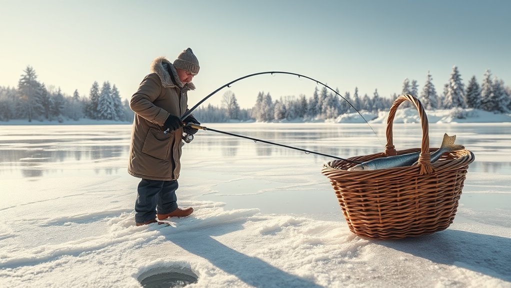 enjoying fresh ice fishing