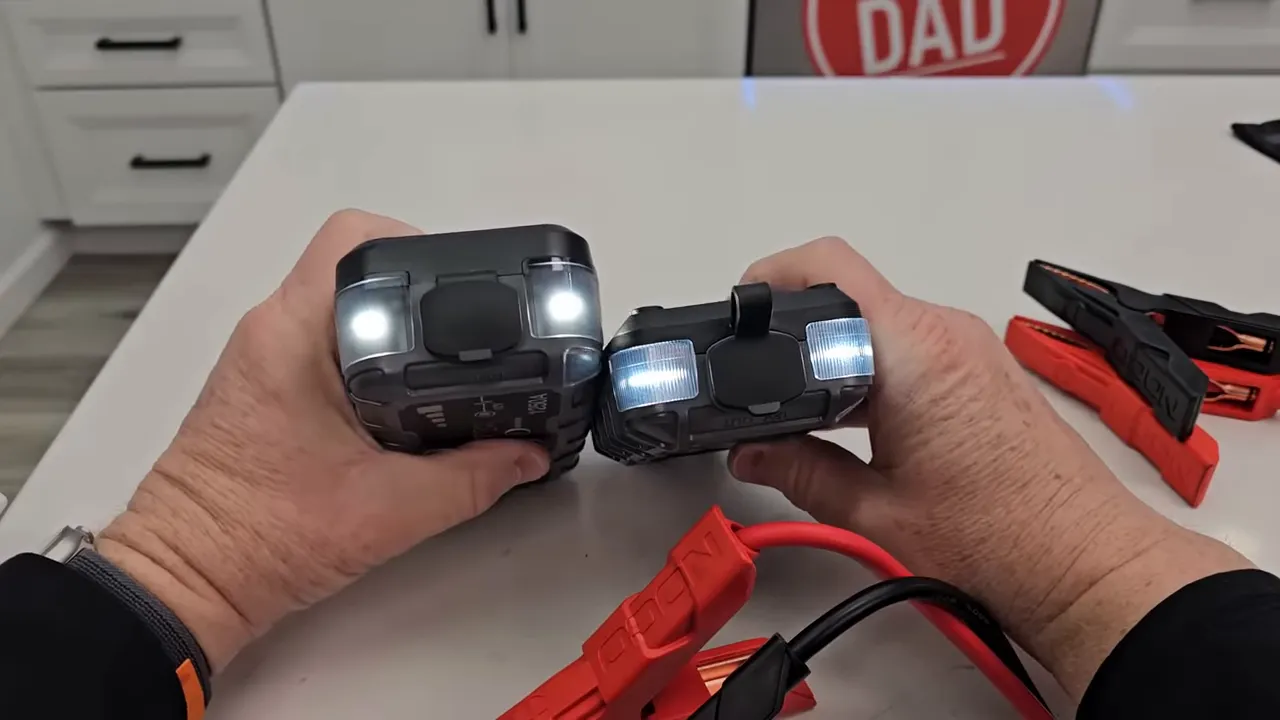 Both units' flashlights on, showing different modes