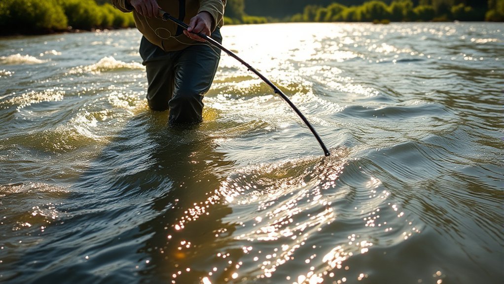 fish current edges patiently