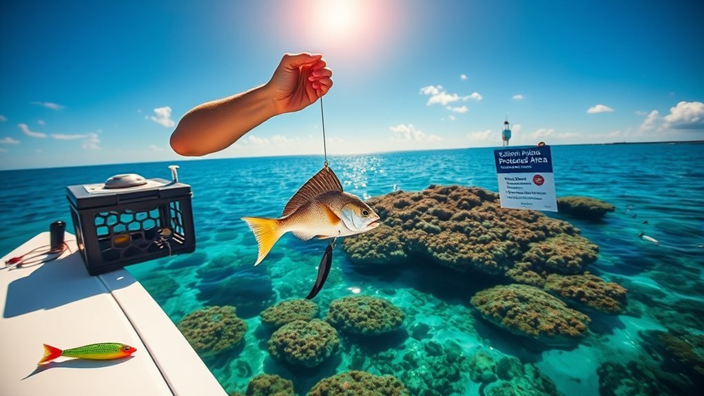 Angler checking local reef fishing regulations on a phone