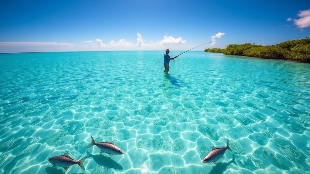 Diagram showing ideal tide, wind, light, and clarity conditions for flats fishing