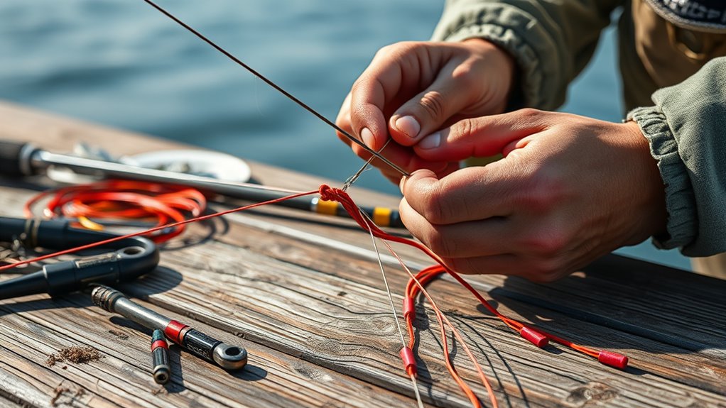 Inspecting a Blood Knot for wear, slippage, and damaged fishing line