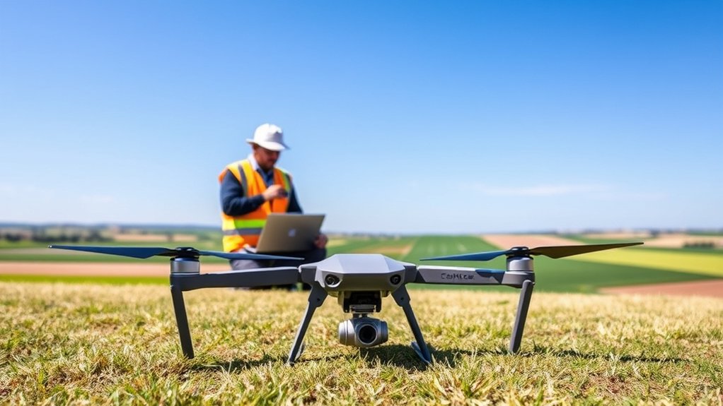 Grid-style NDVI flight plan displayed on a tablet next to a drone.