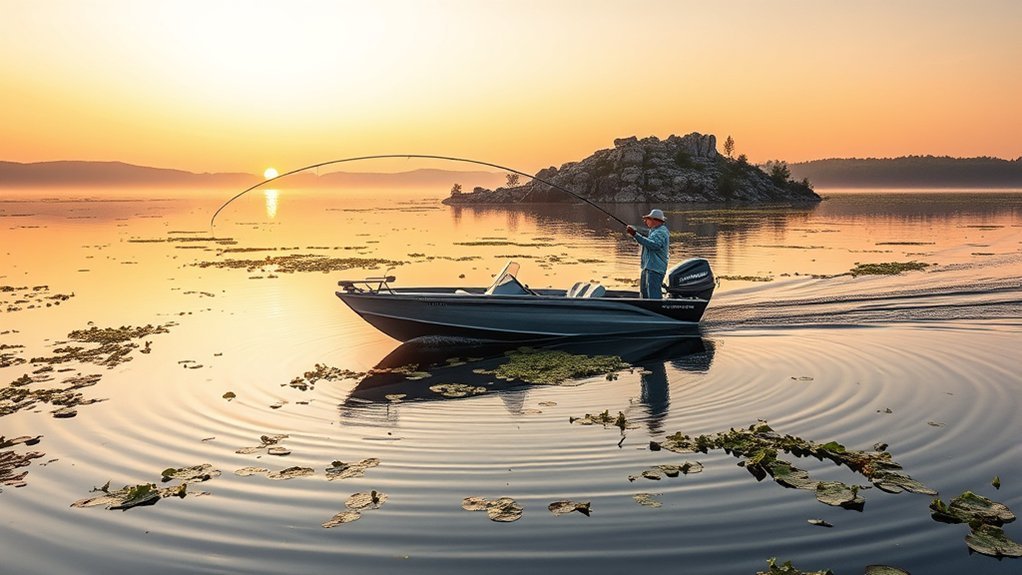 boat positioning and grid casting strategy for muskie fishing near structure