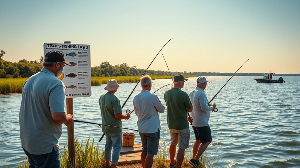 Texas coast with anglers observing fishing regulations
