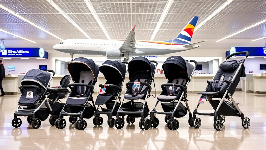 family comparing airline stroller policies before travel