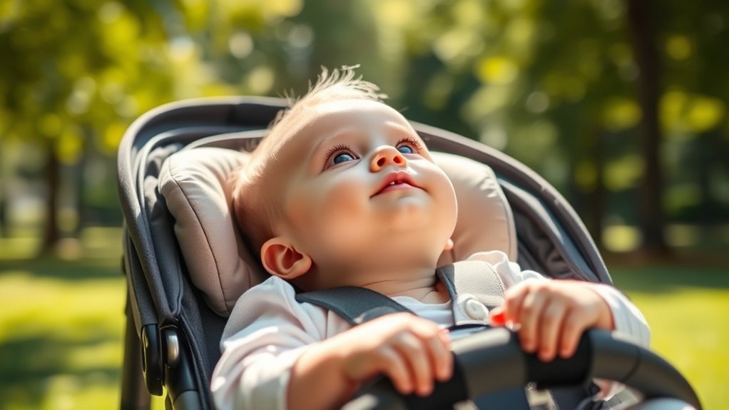 baby showing head and neck control before stroller transition