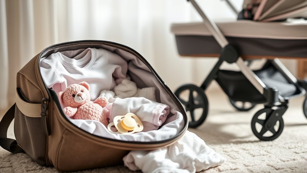 newborn hospital bag essentials including clothes diapers blanket and car seat needs