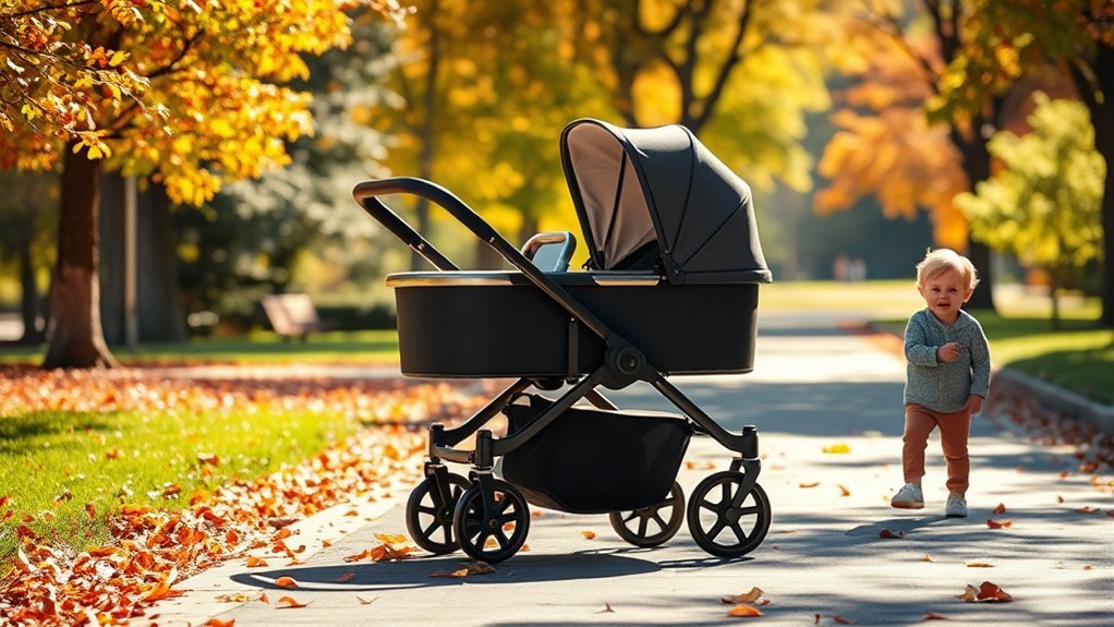 baby lying safely in a bassinet stroller before reaching age and weight limits