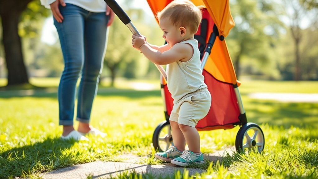 child showing readiness signs for using an umbrella stroller safely
