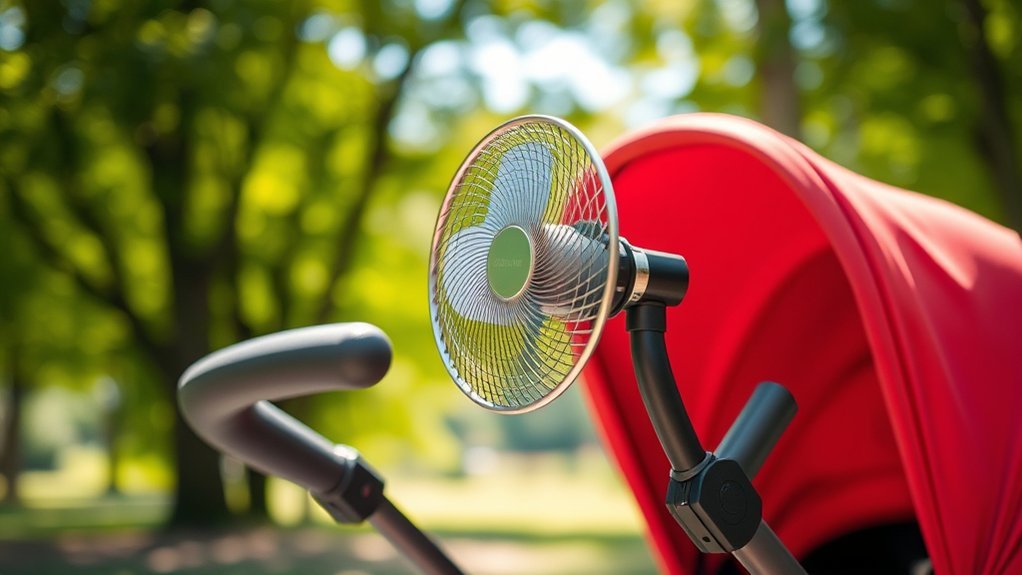 child-safe stroller fan features including enclosed blades and secure mount