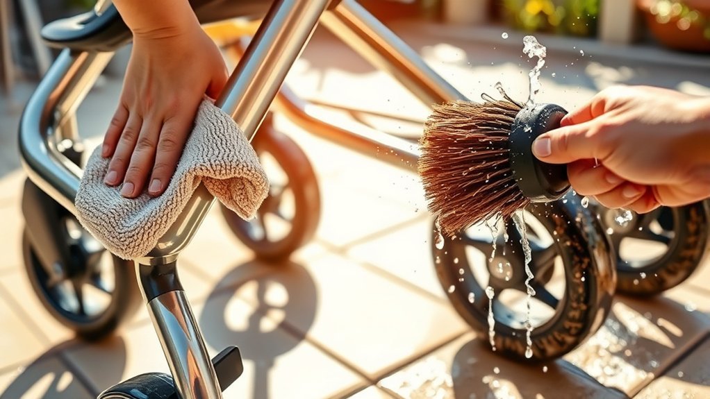 clean stroller frame wheels