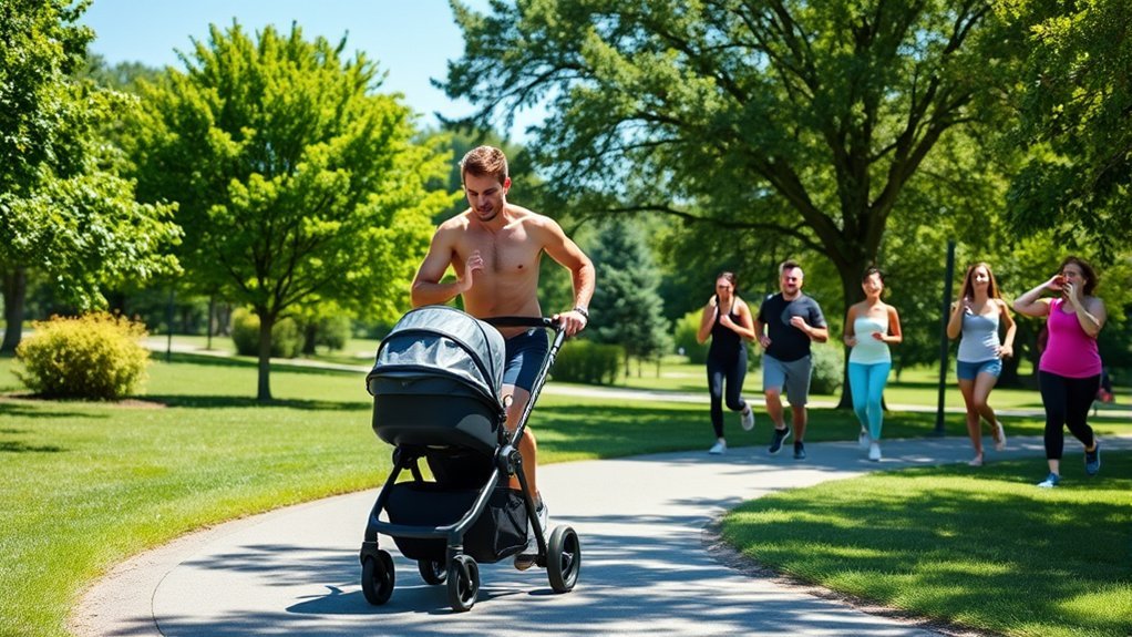 community stroller workout challenge with parents walking together