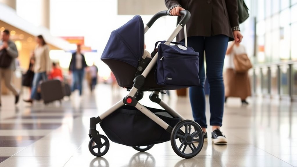 compact smooth travel stroller on a family outing