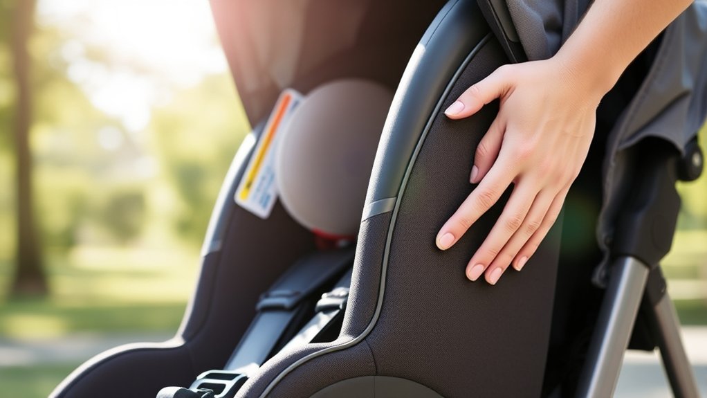 Parents comparing stroller and infant car seat compatibility options