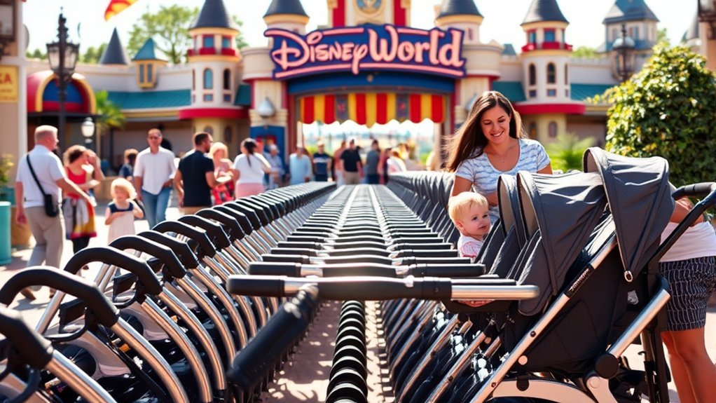 Family using a convenient stroller rental at Disney World