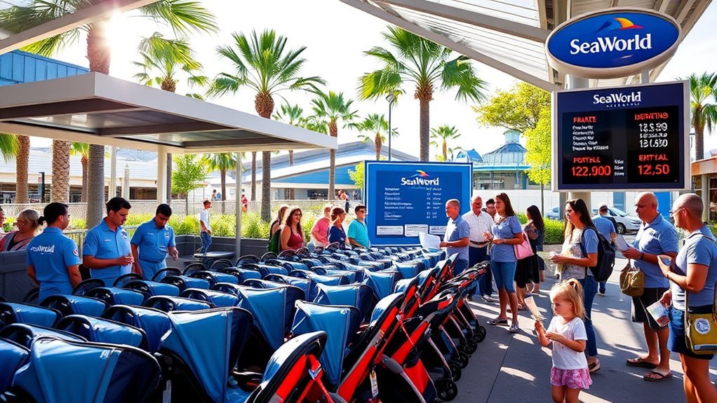 Convenient stroller rental pricing and duration options for SeaWorld Orlando visitors