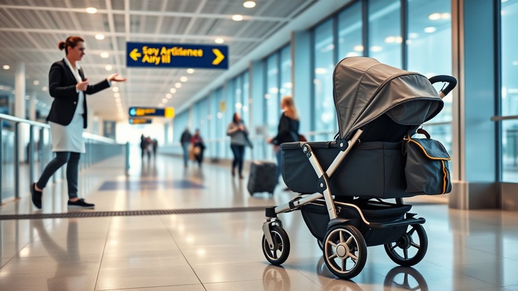 Convenient airport travel with children using a stroller wagon
