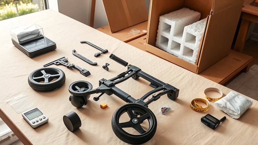 removing stroller wheels and accessories before shipping