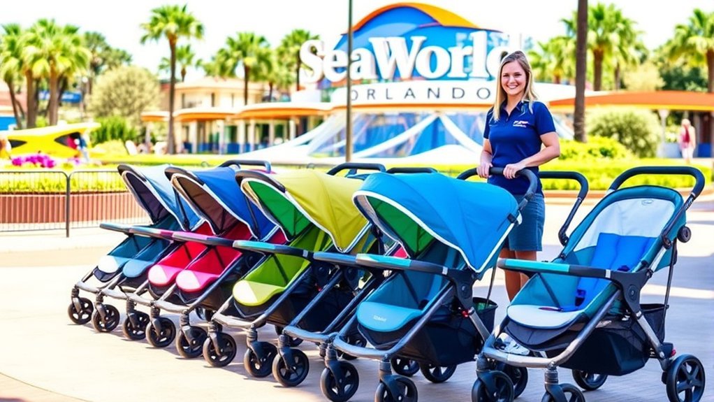 Different stroller rental options for families visiting SeaWorld Orlando