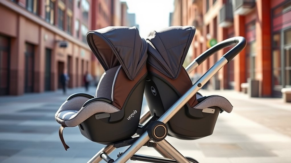 Double stroller Nuna setup with UPPAbaby Vista adapters