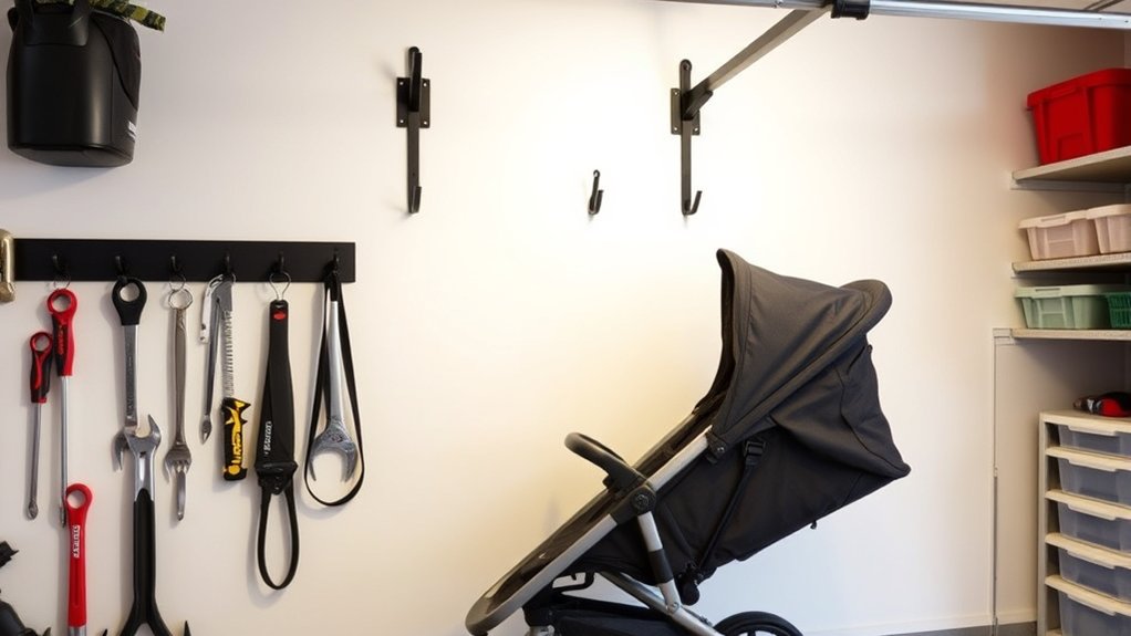 efficient garage stroller storage