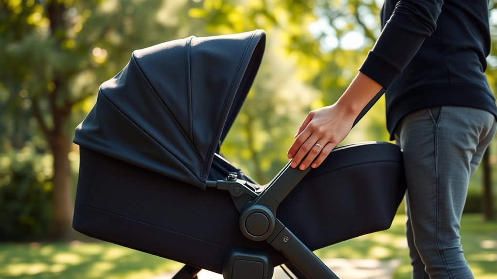 One-hand folding process for a Bugaboo Fox stroller