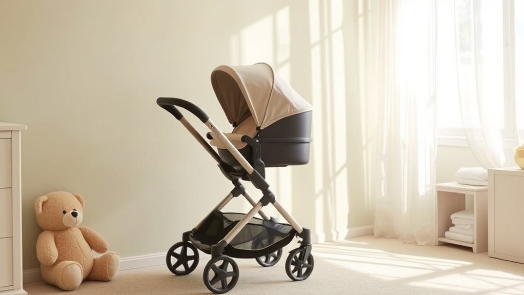Bassinet-style stroller setup that supports newborn comfort outdoors