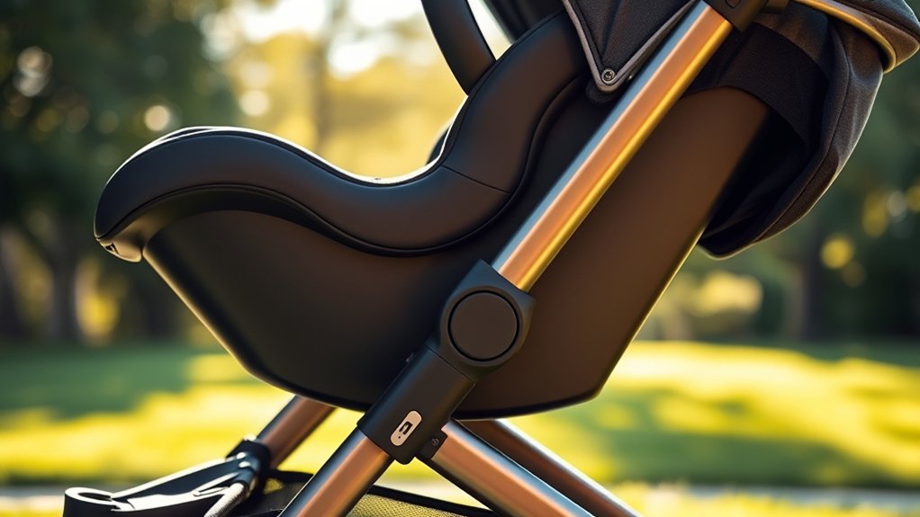 Stroller safety features and secure car seat connection
