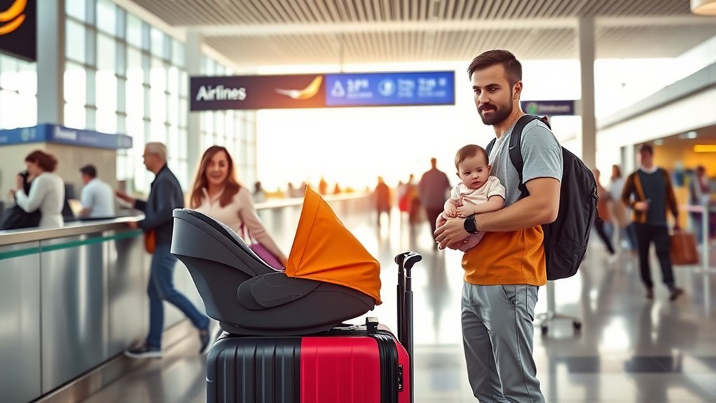 FAA-approved child safety seat prepared for use on an airplane