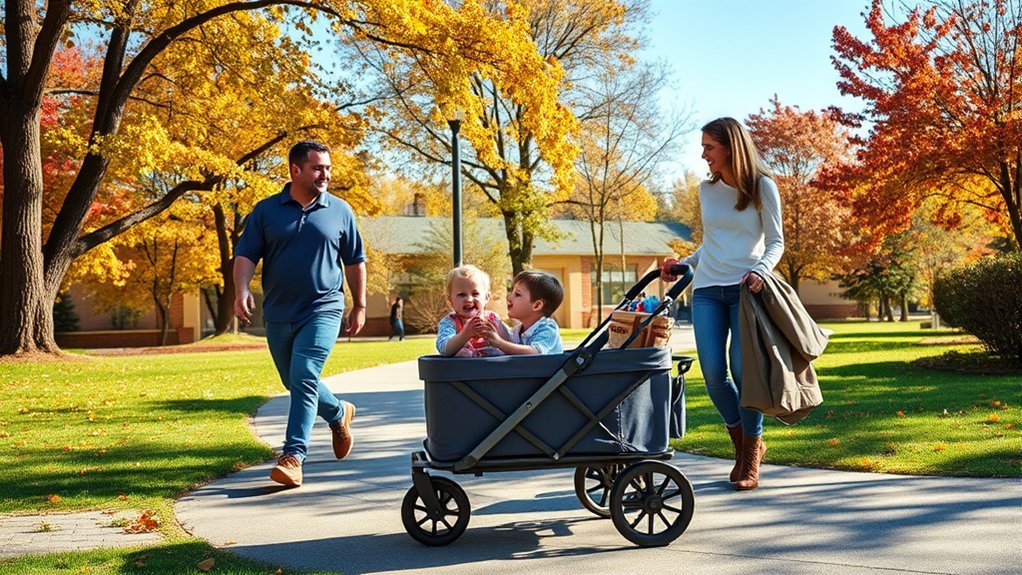 family friendly stroller wagon with seating and storage space