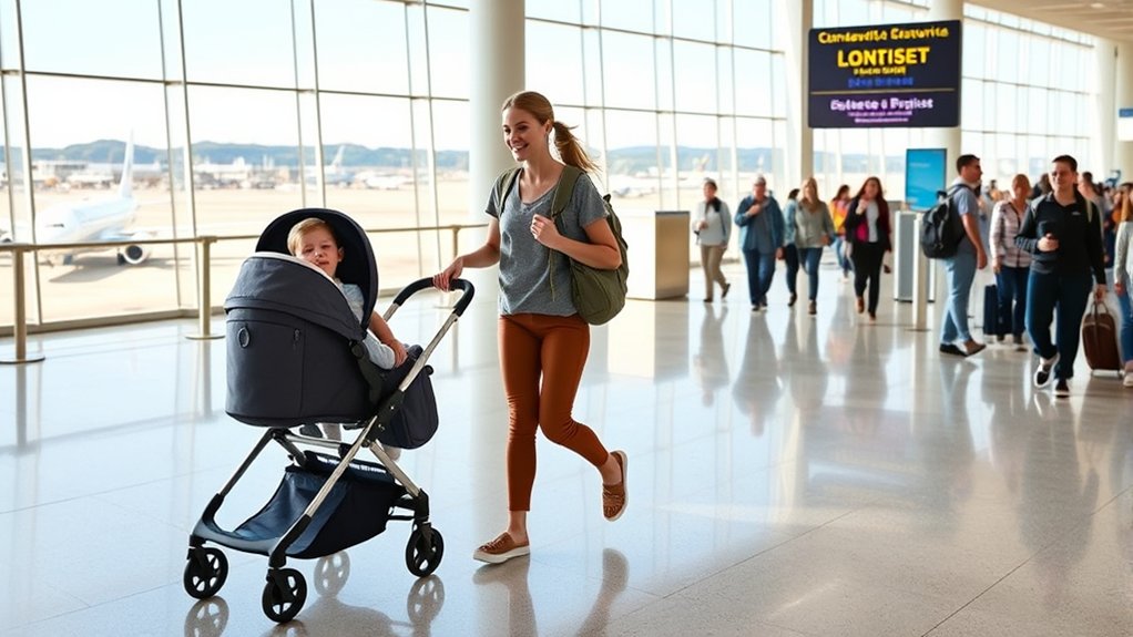 family travel airport tips with kids and stroller