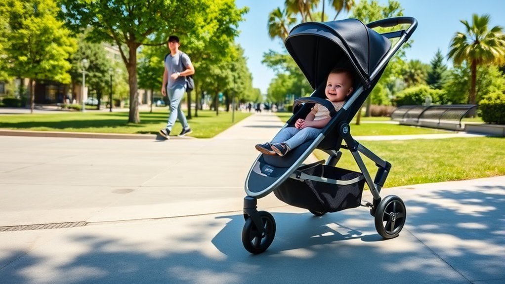 parent jogging with a stroller for outdoor fitness and bonding