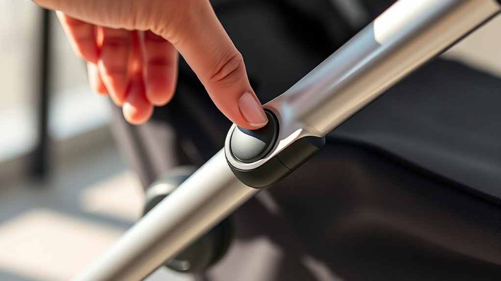 Fold release button location on the Nuna MIXX Next stroller handlebar